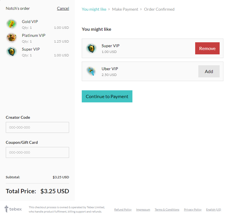 Tebex.js offers a seamless checkout experience right in the same window for gaming transactions